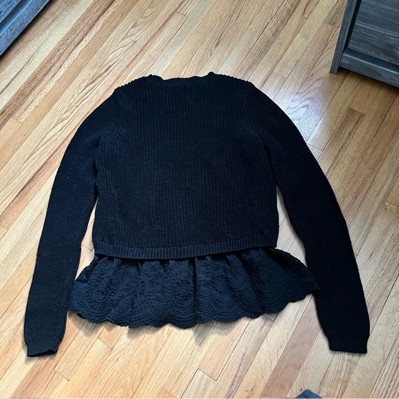 Aerie | Black Crew Sweater Peplum Eyelet Underlay Hem Medium - Picture 3 of 4